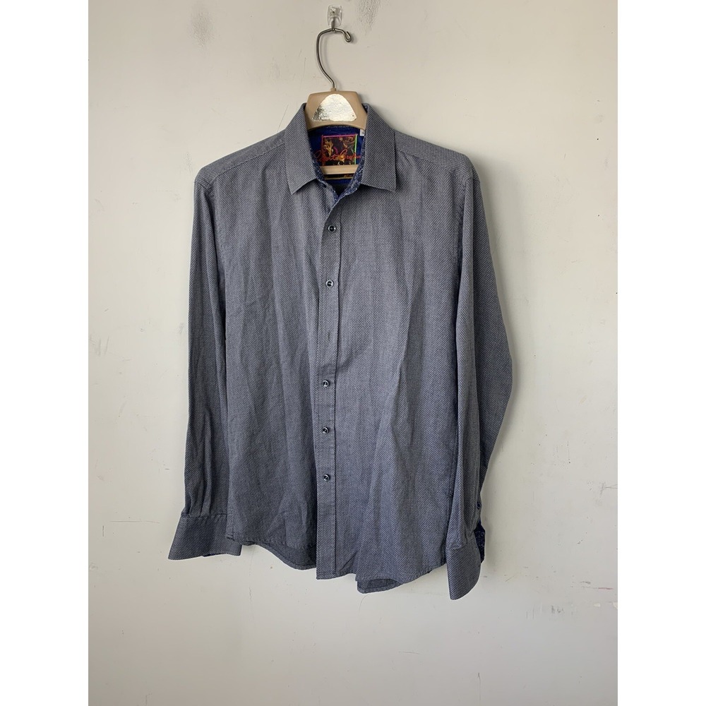 Robert Graham Mens Dress‎ Shirt Medium Blue Preppy Contrast Flip Cuff Office - Picture 2 of 10